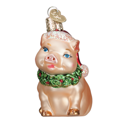 Holly Pig Glass Ornament