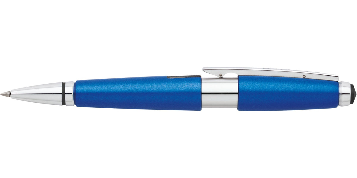 Edge Nitro Blue Gel Rollerball Pen by A.T. Cross with blue barrel and chrome accents on Tampa Home & Garden Store