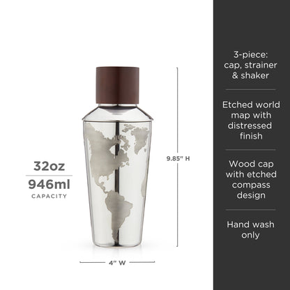 Globe and Compass Cocktail Shaker for a Traveler