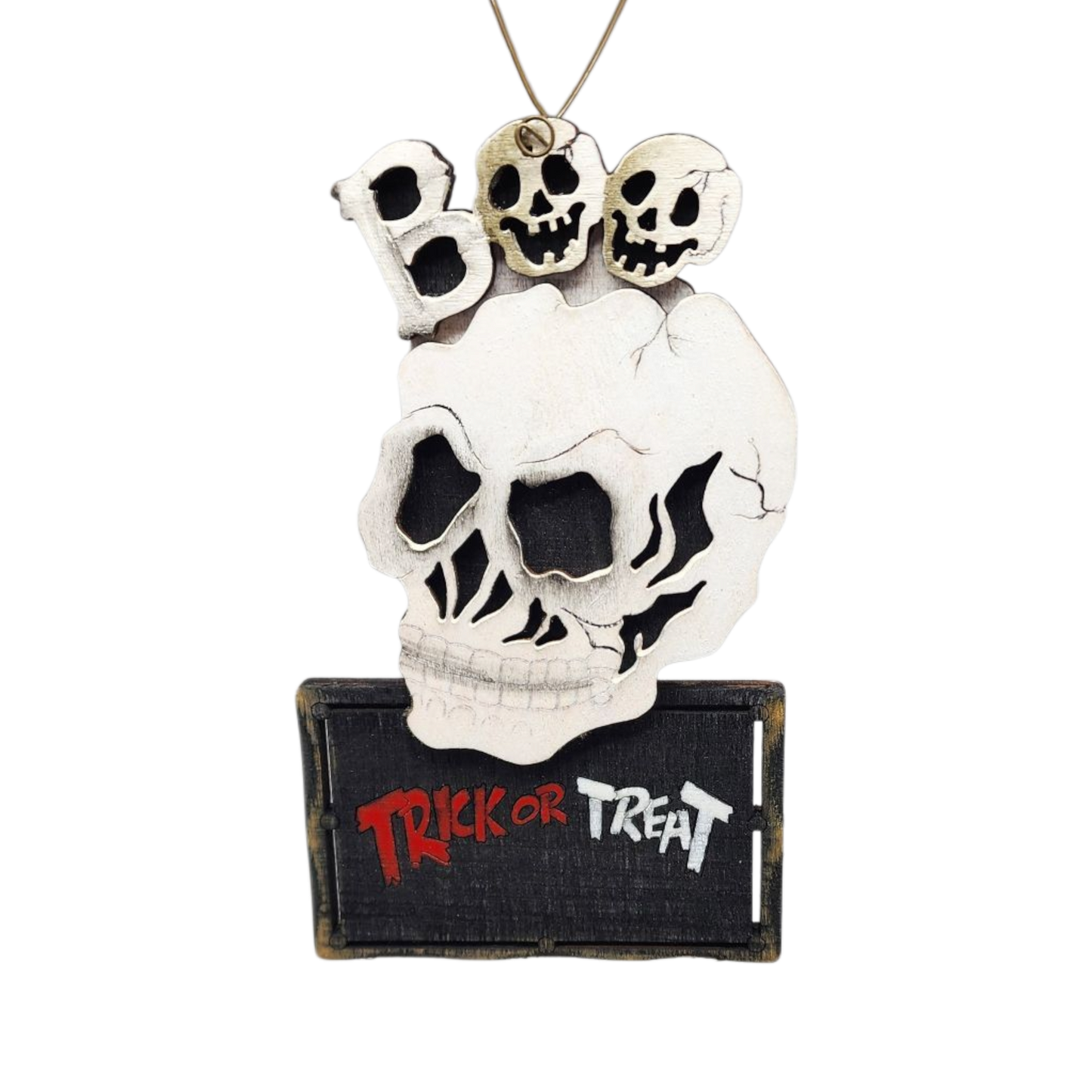 Wooden Halloween Ornament -  Skull