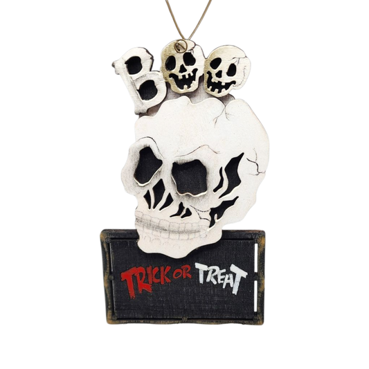 Wooden Halloween Ornament -  Skull