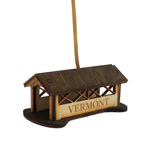 Wooden 3D Vermont Covered Bridge Ornament with natural wood finish on Tampa Home & Garden Store