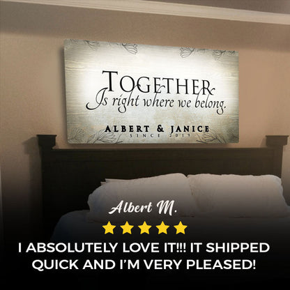 Together Sign canvas wall art Tailored Canvases; light wood background with script quote on Tampa Home & Garden Store