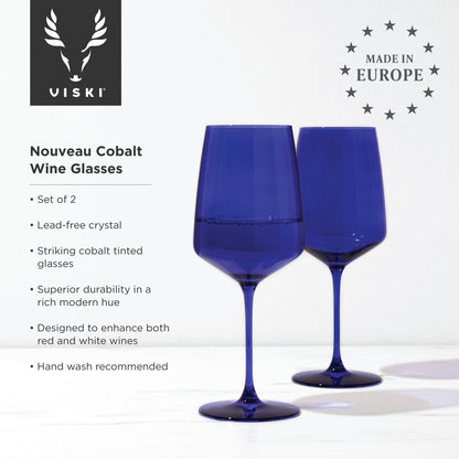 Set of Two European Cobalt Crystal Wine Glasses