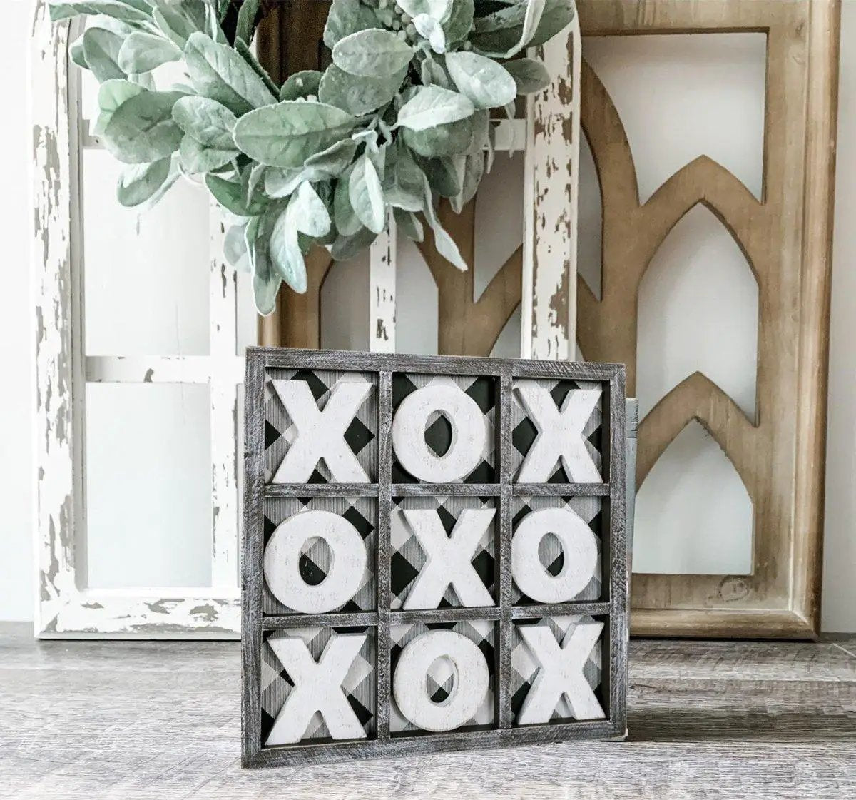 Gingham XOXO Game and Decor Hand Painted Wood