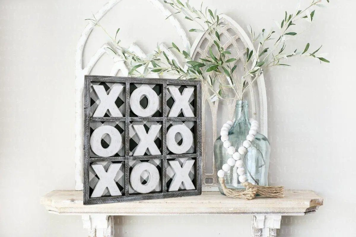 Gingham XOXO Game and Decor Hand Painted Wood
