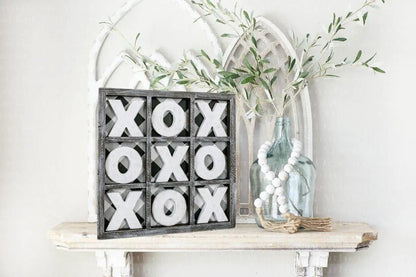 Gingham XOXO Game and Decor Hand Painted Wood