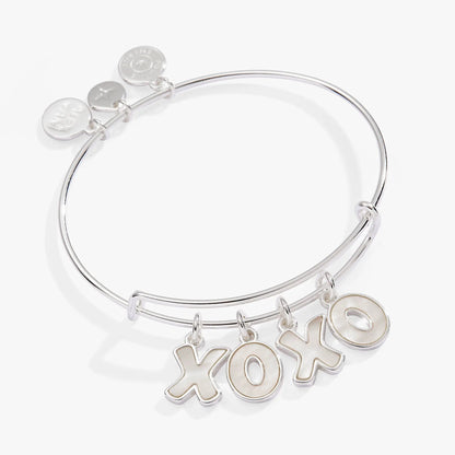 XOXO charm bangle by ALEX AND ANI with hollow XO charms and pearl discs on Tampa Home & Garden Store