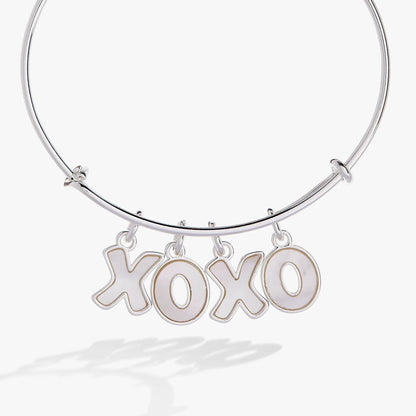 XOXO Charm Bangle by Alex and Ani, silver-tone bracelet with white enamel XOXO charms on Tampa Home & Garden Store