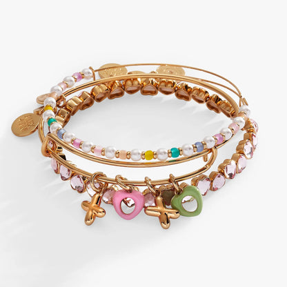 XOXO Bracelet Set of 3 Beaded and Heart Charms