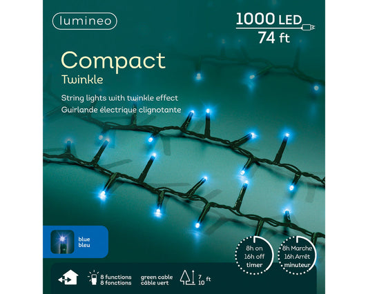Guirlande lumineuse LED effet riz scintillant - 1000 LED - Fil bleu et vert