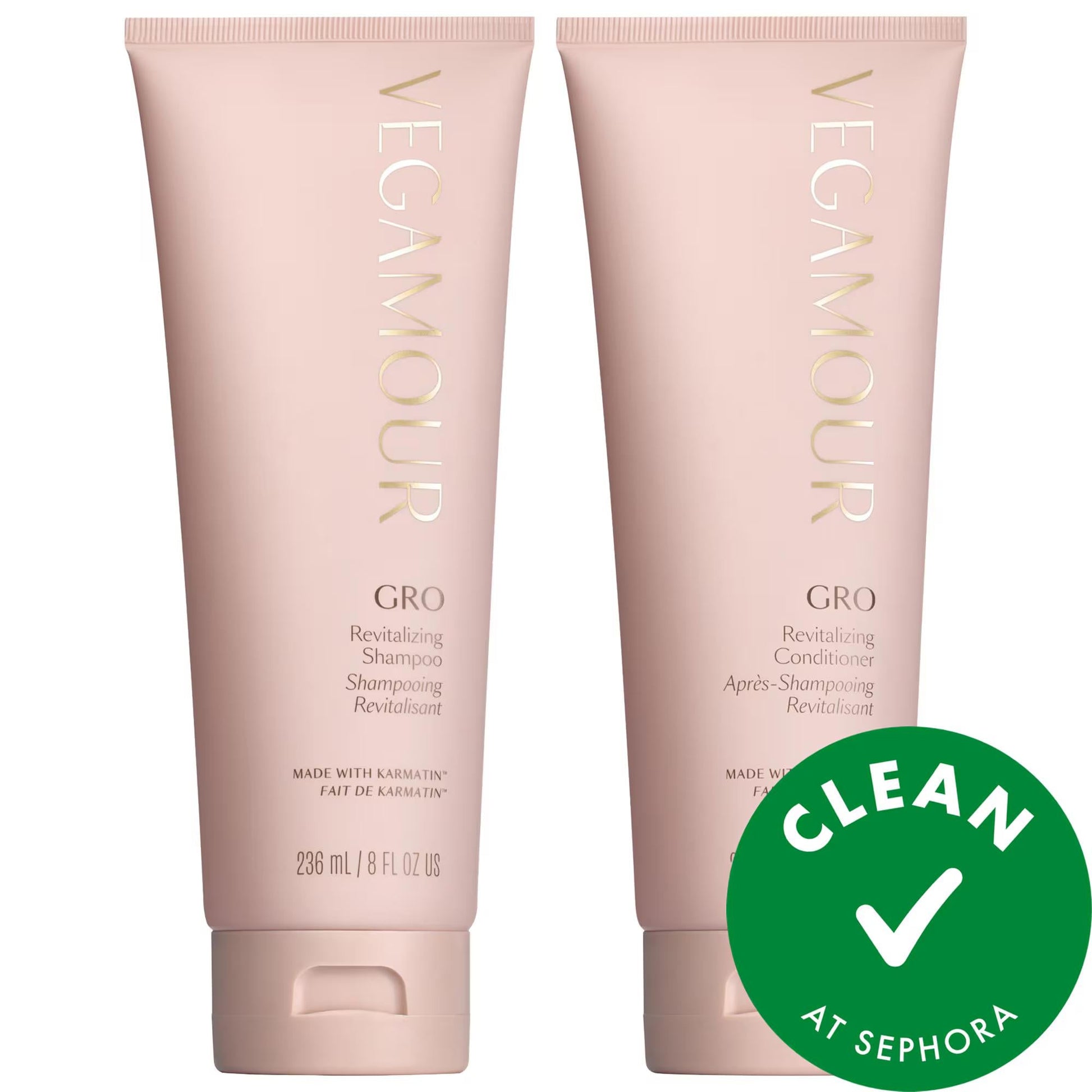 GRO Revitalizing Shampoo & Conditioner set in two pink tubes on Tampa Home & Garden Store