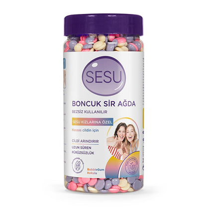 Sesu Boncuk Sir Ağda hair removal wax beads in purple lid jar pink beads Beauty Care Bag on Tampa Home & Garden Store