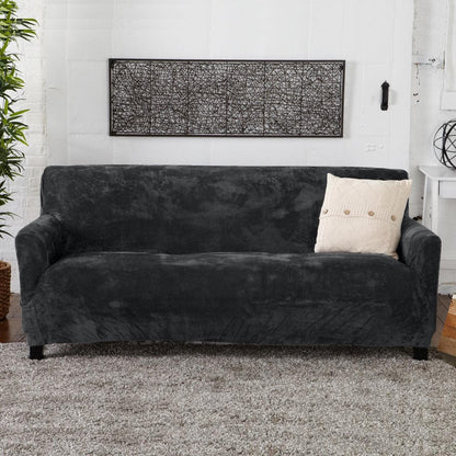 Velvet Stretch Slipcover - Gale Collection for sofa in charcoal gray by Great Bay Home on Tampa Home & Garden Store