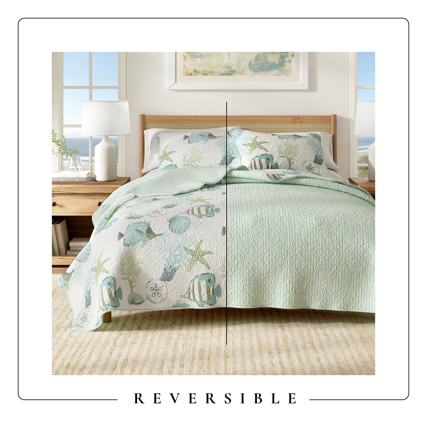 Relaxing Beach Quilt Set For Year Round Bed