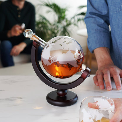 Viski Globe Decanter Made With Wood And Glass