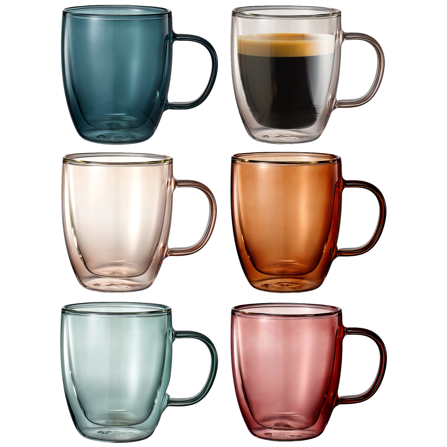 Tonal Double Wall Glass Coffee Mug Set of 6