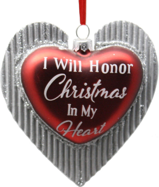 Glass Glitter Heart With Sayings Ornament - Honor - Tampa Home & Garden Store