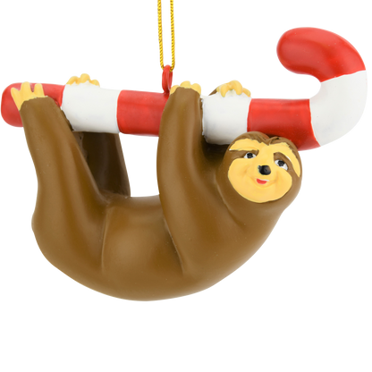 Adornos navideños de perezoso con forma de bastón de caramelo
