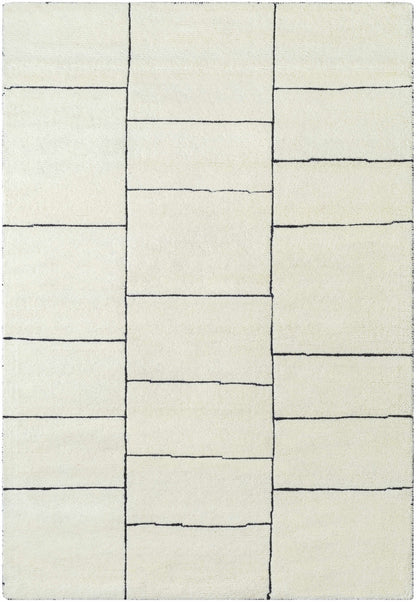 Xylia Ivory Area Rug by Boutique Rugs, ivory with black geometric grid lines on Tampa Home & Garden Store