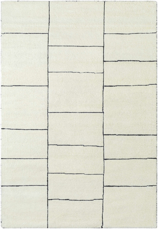 Xylia Ivory Area Rug by Boutique Rugs, ivory with black geometric grid lines on Tampa Home & Garden Store