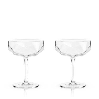 Seneca Faceted Crystal Coupe Glasses Set of 2