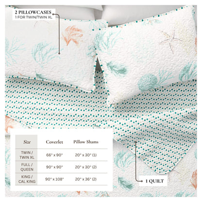 Coastal Seashell Quilt Set and Coral Designs