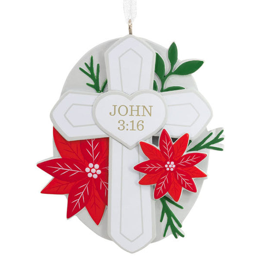 DaySpring Cross With Poinsettias Religious Hallmark Ornament - Tampa Home & Garden Store