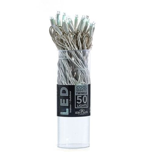 Juego de luces LED de cable blanco, 50 luces, 5 mm, blanco frío y centelleante