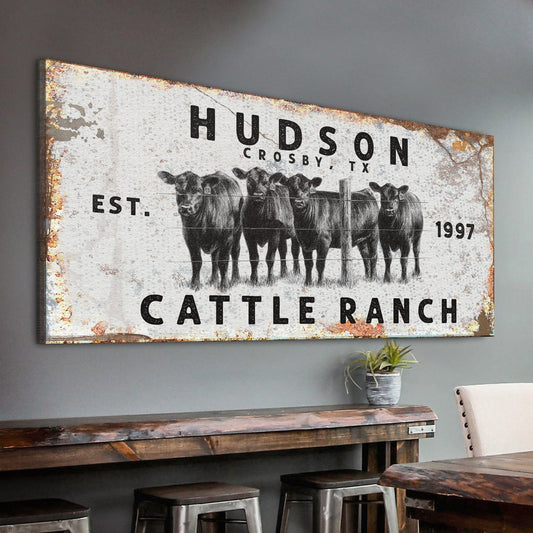 Cattle Ranch rustic sign canvas by Tailored Canvases with cows and weathered background on Tampa Home & Garden Store