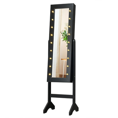 Joyero armariete organizador con espejo y luces LED - Negro