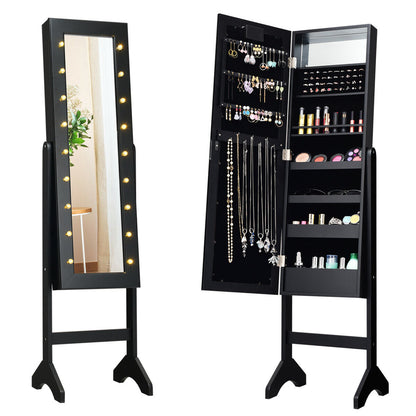 Joyero armariete organizador con espejo y luces LED - Negro