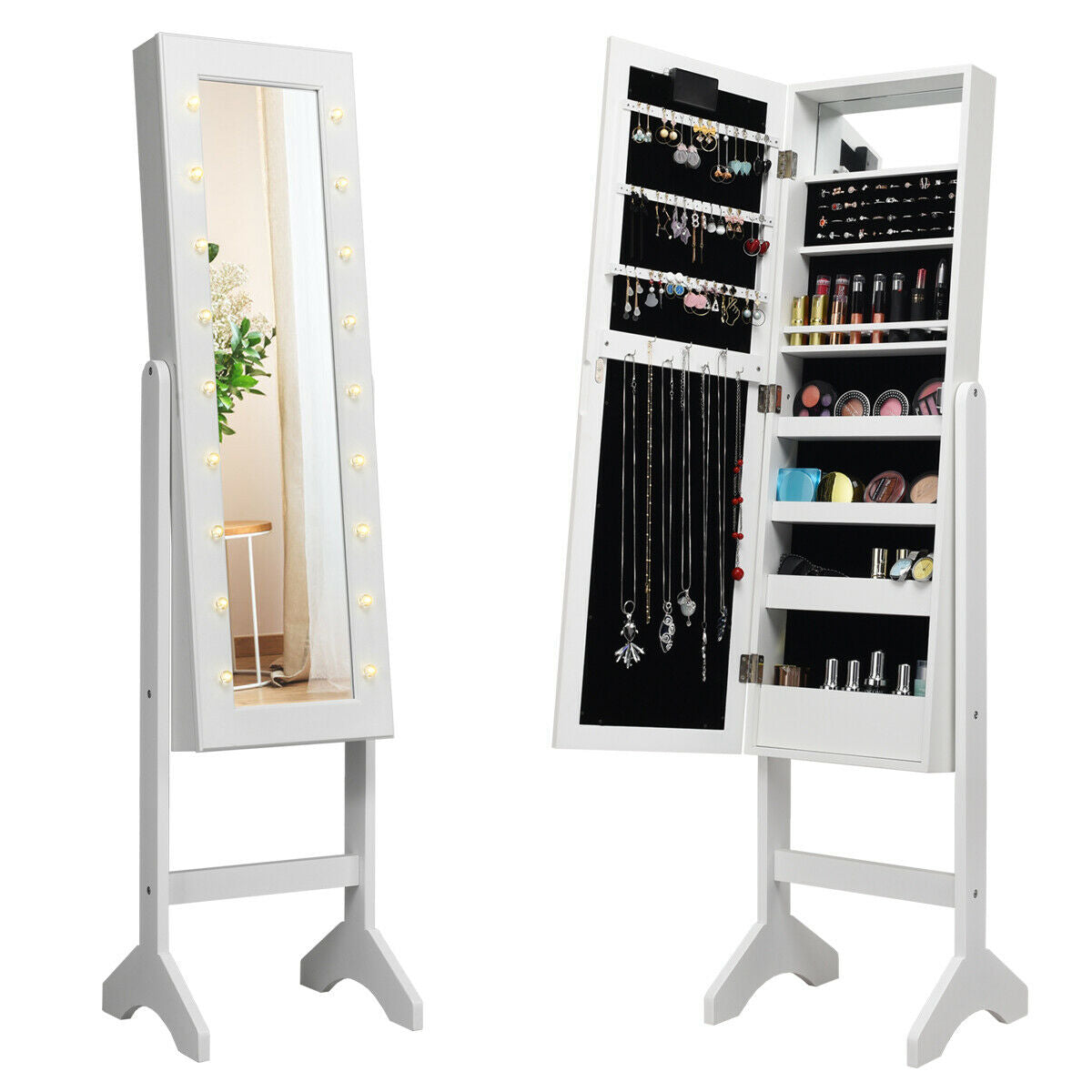 Joyero armariete organizador con espejo y luces LED - Negro