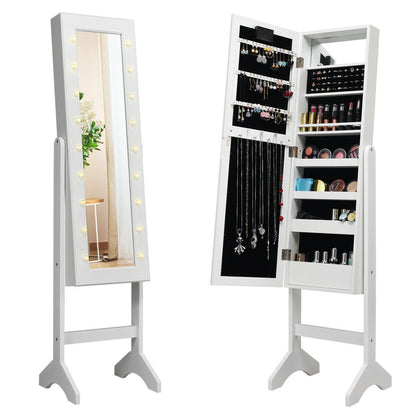 Joyero armariete organizador con espejo y luces LED - Negro