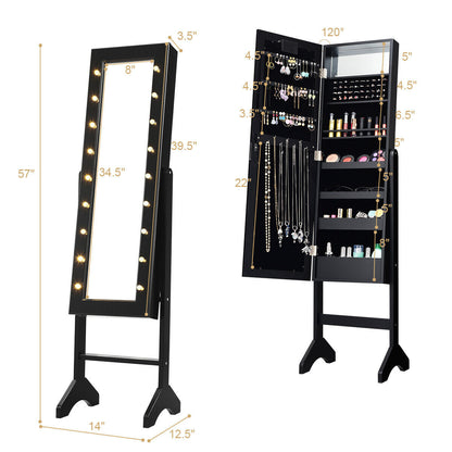 Joyero armariete organizador con espejo y luces LED - Negro