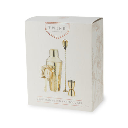 Stainless Steel Hammered Gold Barware Set