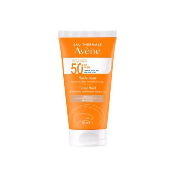 Avène Tinted Fluid SPF50+ sunscreen tube orange with white cap, 50 ml, unifying tint on Tampa Home & Garden Store