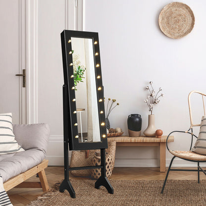 Joyero armariete organizador con espejo y luces LED - Negro