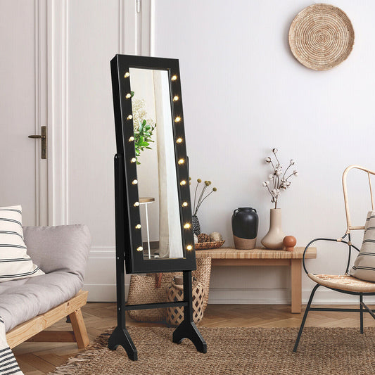 Joyero armariete organizador con espejo y luces LED - Negro