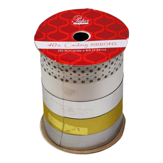 3/4 Inch Curling Ribbon - 5 Colors - 8 Feet Each - Stars/White/Silver/Yellow/Grey