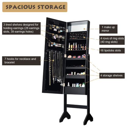 Joyero armariete organizador con espejo y luces LED - Negro