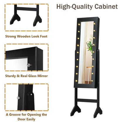 Joyero armariete organizador con espejo y luces LED - Negro
