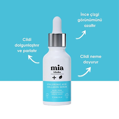 Face serum Mia Klinika Hyaluronic Acid Collagen Serum with dropper, turquoise label on Tampa Home & Garden Store