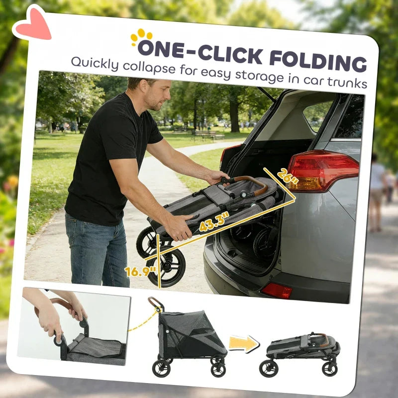 Dog Stroller for large dogs up to 66 lbs black with all-terrain suspension and 8-position handle on Tampa Home & Garden Store