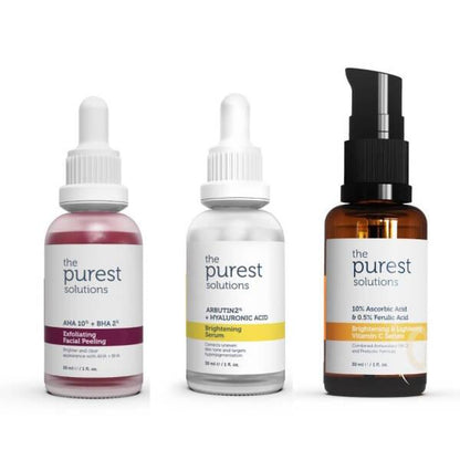 Skincare set: pink exfoliating peel, white brightening serum, amber vitamin C serum on Tampa Home & Garden Store