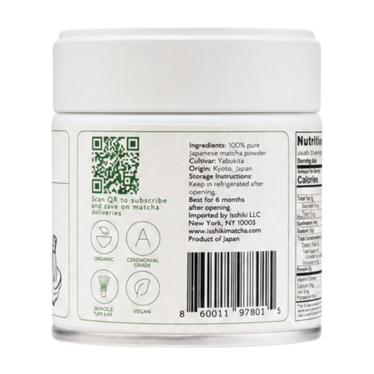 Yabukita single cultivar matcha powder jar by isshiki matcha, ceremonial grade vegan on Tampa Home & Garden Store