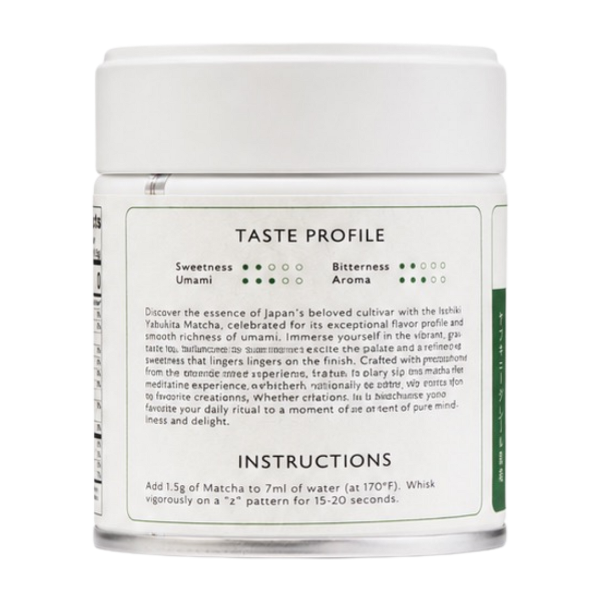 Yabukita single cultivar matcha by isshiki matcha with taste profile on Tampa Home & Garden Store