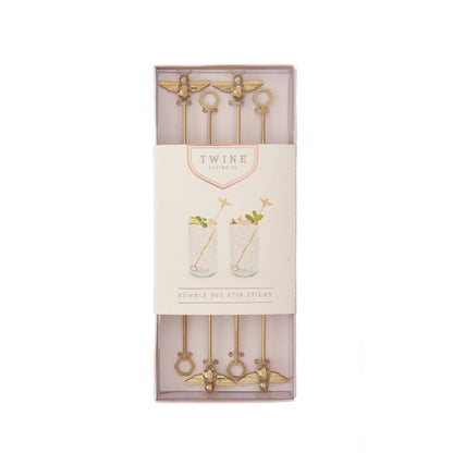 Bumble Bee Stir Sticks set of 4 by Twine Living with gold bee toppers and hexagon charms on Tampa Home & Garden Store
