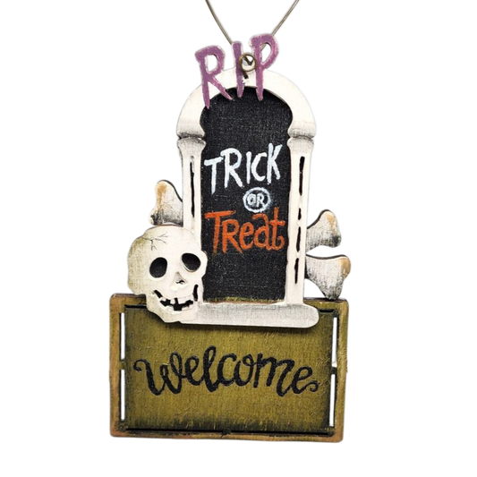 Wooden Halloween Ornament -  Mausoleum Door