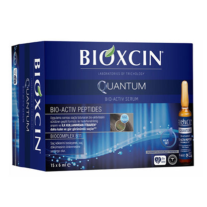 Bioxcin Quantum Bio-Activ Serum box with amber vial, blue packaging, hair loss treatment serum on Tampa Home & Garden Store